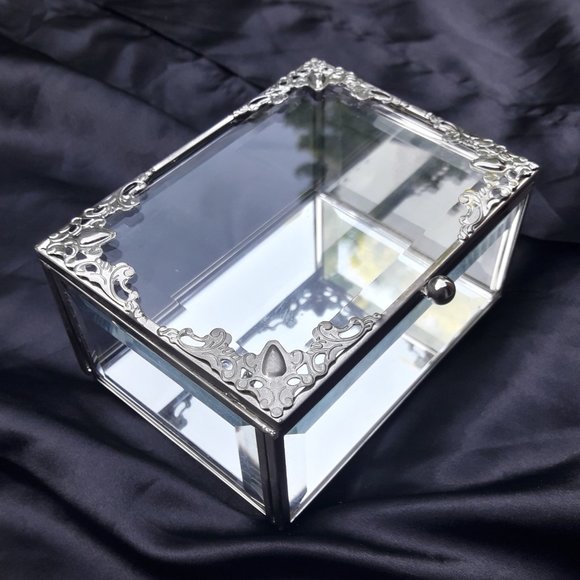 Glass Display Box Silver Metal Trim Beveled